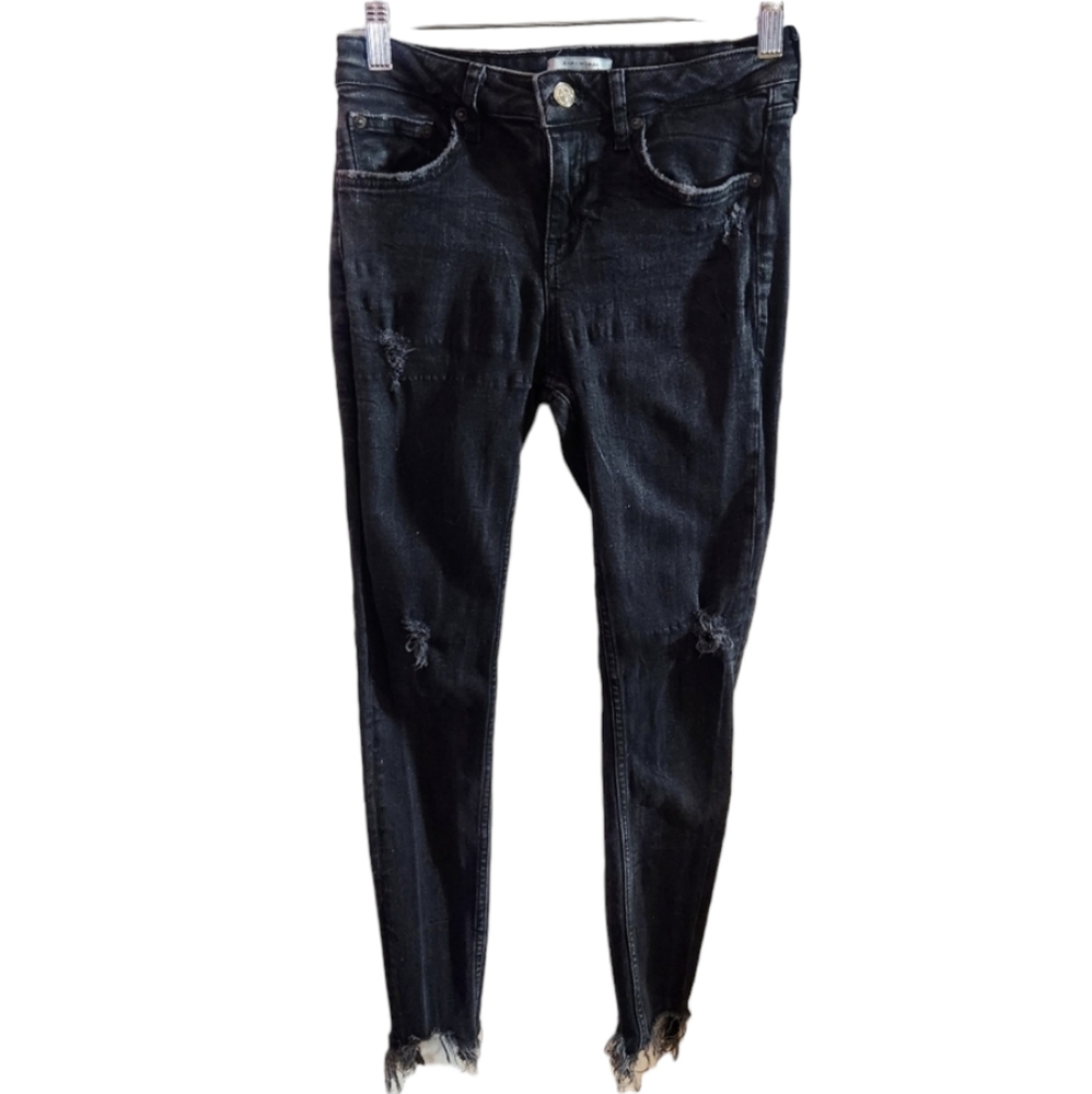 Zara Skinny Disstressed Frayed Hem Black Jeans